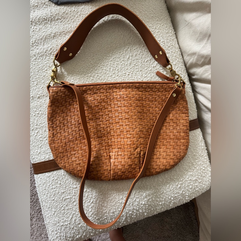 Clare V Brown Woven Leather Shoulder/Crossbody Bag